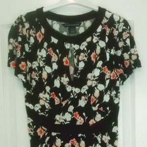 French Connection Black Floral Print Keyhole Dress
